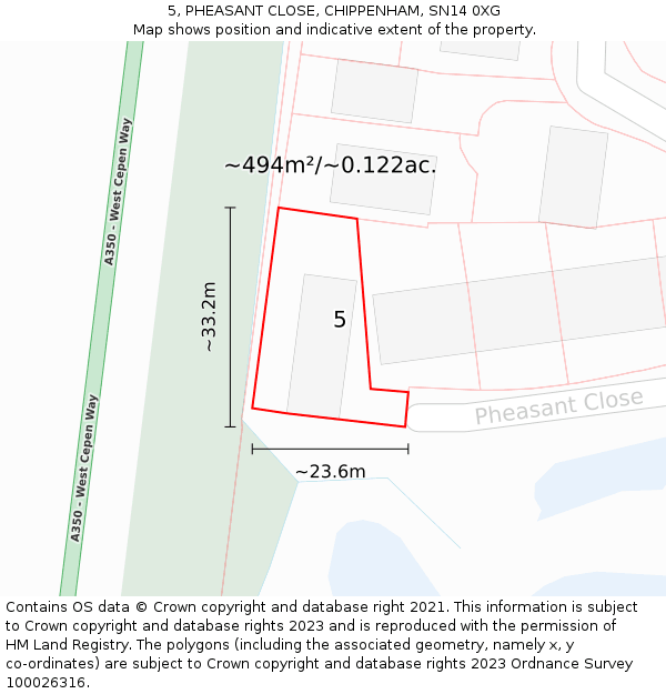 5, PHEASANT CLOSE, CHIPPENHAM, SN14 0XG: Plot and title map