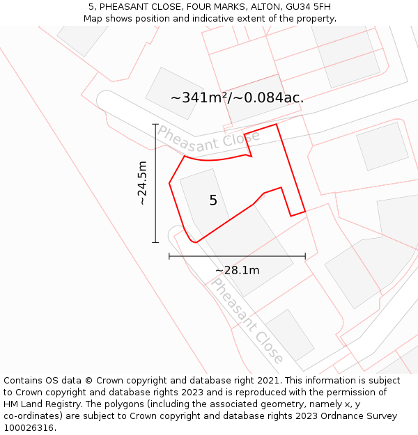 5, PHEASANT CLOSE, FOUR MARKS, ALTON, GU34 5FH: Plot and title map