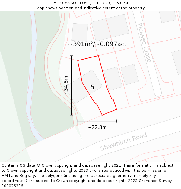 5, PICASSO CLOSE, TELFORD, TF5 0PN: Plot and title map