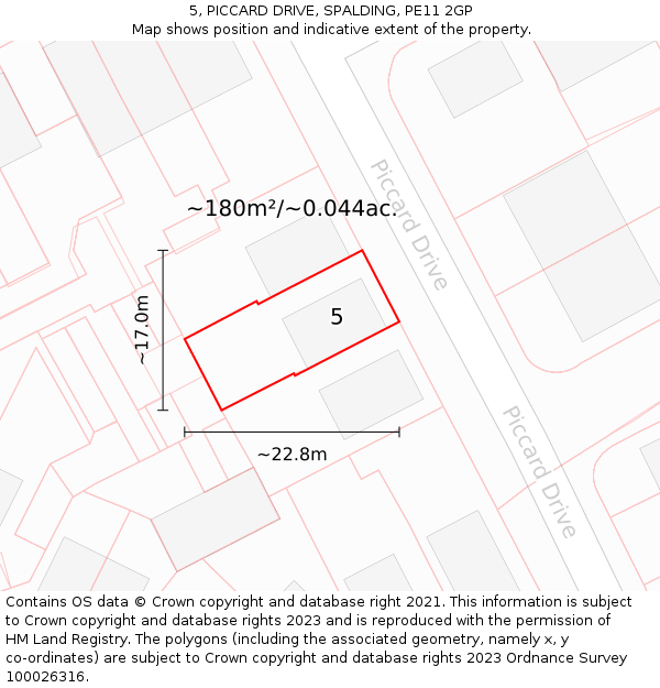 5, PICCARD DRIVE, SPALDING, PE11 2GP: Plot and title map