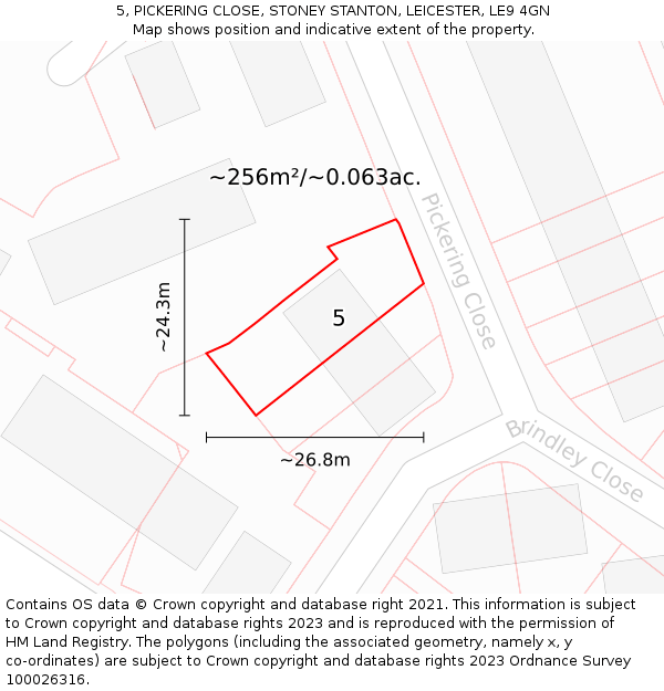 5, PICKERING CLOSE, STONEY STANTON, LEICESTER, LE9 4GN: Plot and title map