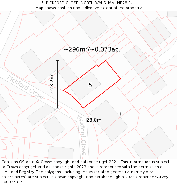 5, PICKFORD CLOSE, NORTH WALSHAM, NR28 0UH: Plot and title map