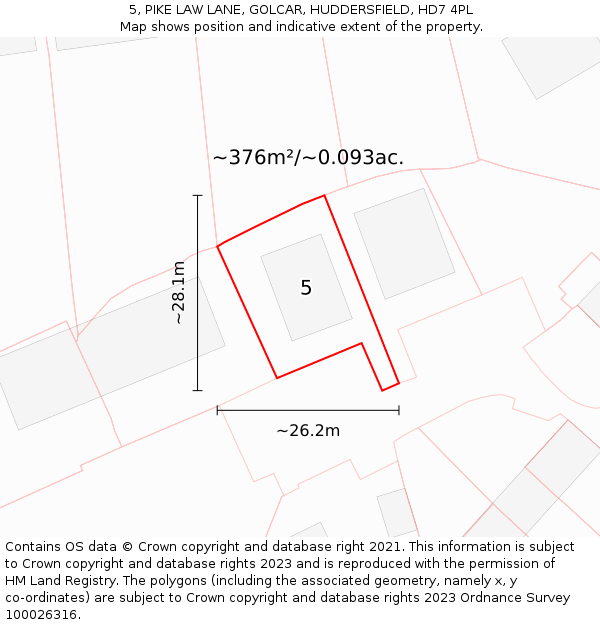 5, PIKE LAW LANE, GOLCAR, HUDDERSFIELD, HD7 4PL: Plot and title map