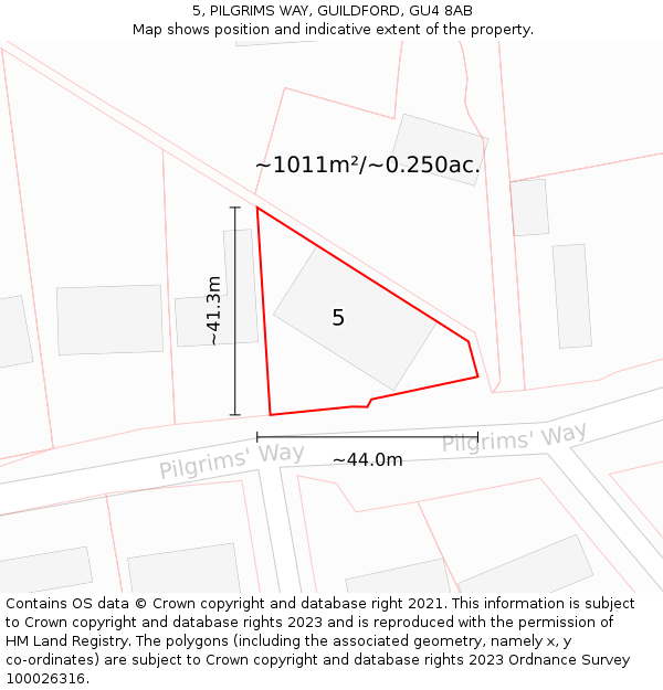 5, PILGRIMS WAY, GUILDFORD, GU4 8AB: Plot and title map