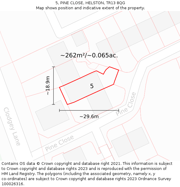 5, PINE CLOSE, HELSTON, TR13 8QG: Plot and title map