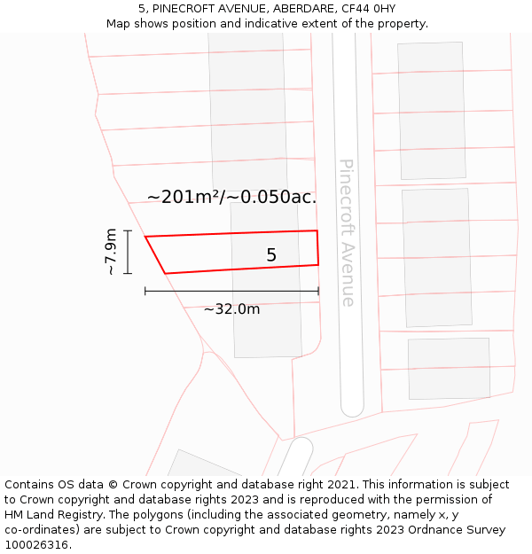 5, PINECROFT AVENUE, ABERDARE, CF44 0HY: Plot and title map