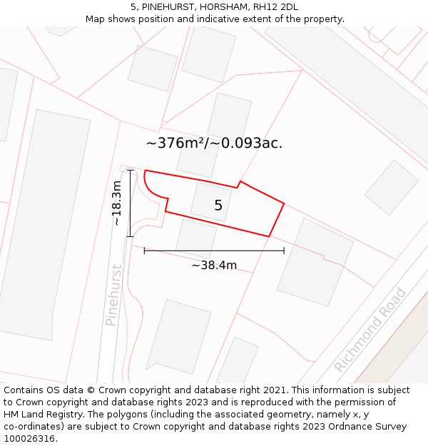 5, PINEHURST, HORSHAM, RH12 2DL: Plot and title map