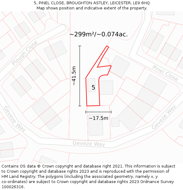 5, PINEL CLOSE, BROUGHTON ASTLEY, LEICESTER, LE9 6HQ: Plot and title map