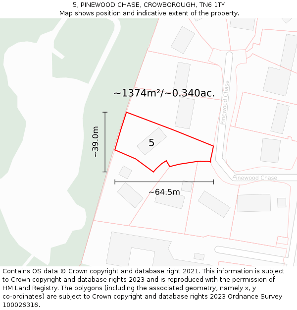 5, PINEWOOD CHASE, CROWBOROUGH, TN6 1TY: Plot and title map