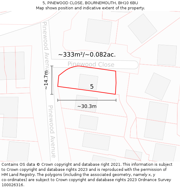 5, PINEWOOD CLOSE, BOURNEMOUTH, BH10 6BU: Plot and title map