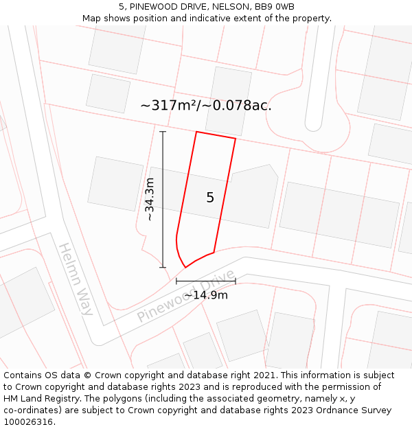 5, PINEWOOD DRIVE, NELSON, BB9 0WB: Plot and title map