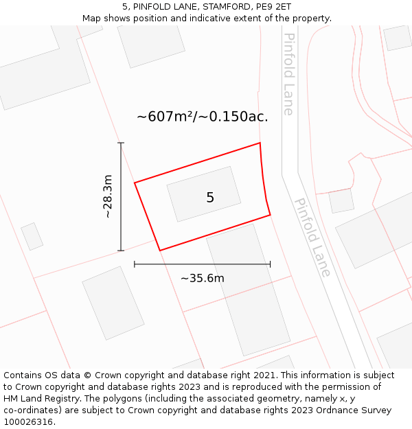 5, PINFOLD LANE, STAMFORD, PE9 2ET: Plot and title map