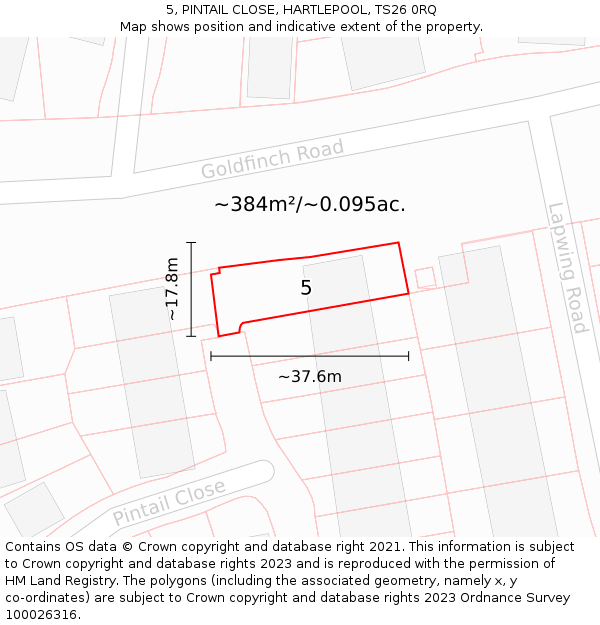 5, PINTAIL CLOSE, HARTLEPOOL, TS26 0RQ: Plot and title map