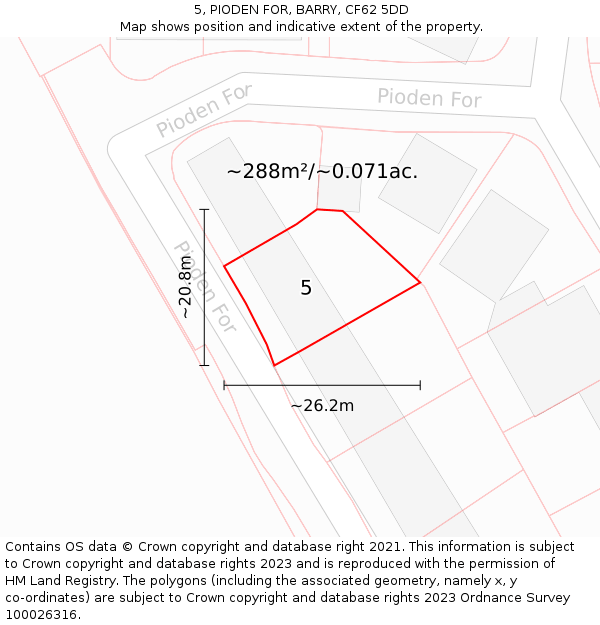 5, PIODEN FOR, BARRY, CF62 5DD: Plot and title map