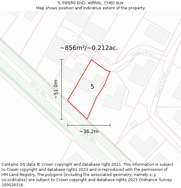 5, PIPERS END, WIRRAL, CH60 9LW: Plot and title map