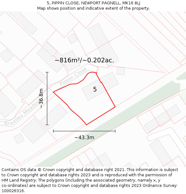 5, PIPPIN CLOSE, NEWPORT PAGNELL, MK16 8LJ: Plot and title map