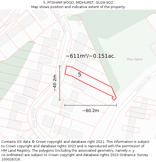 5, PITSHAM WOOD, MIDHURST, GU29 9QZ: Plot and title map