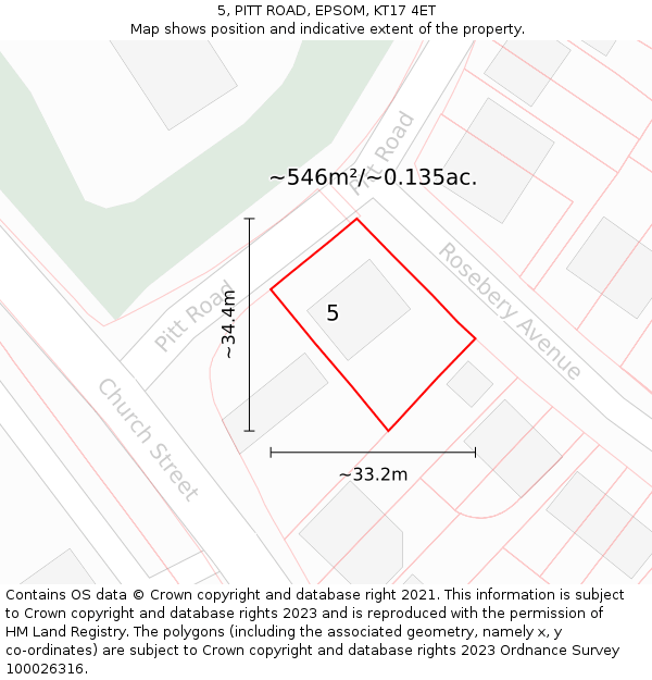 5, PITT ROAD, EPSOM, KT17 4ET: Plot and title map