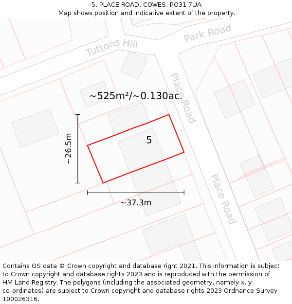 5, PLACE ROAD, COWES, PO31 7UA: Plot and title map