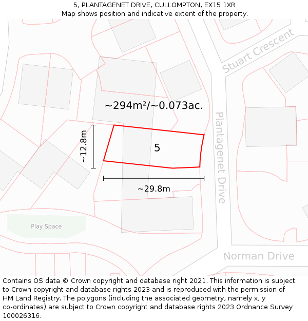 5, PLANTAGENET DRIVE, CULLOMPTON, EX15 1XR: Plot and title map