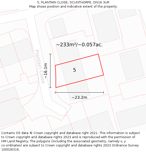 5, PLANTAIN CLOSE, SCUNTHORPE, DN16 3UR: Plot and title map