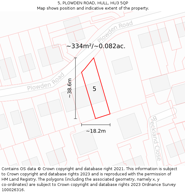 5, PLOWDEN ROAD, HULL, HU3 5QP: Plot and title map