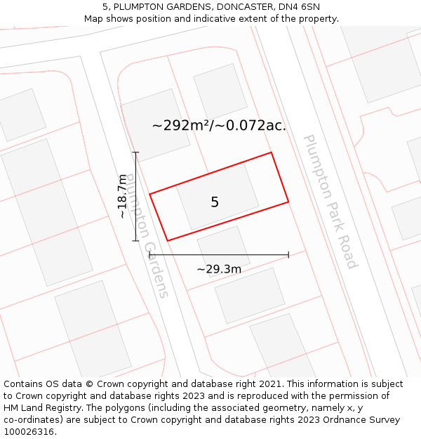 5, PLUMPTON GARDENS, DONCASTER, DN4 6SN: Plot and title map