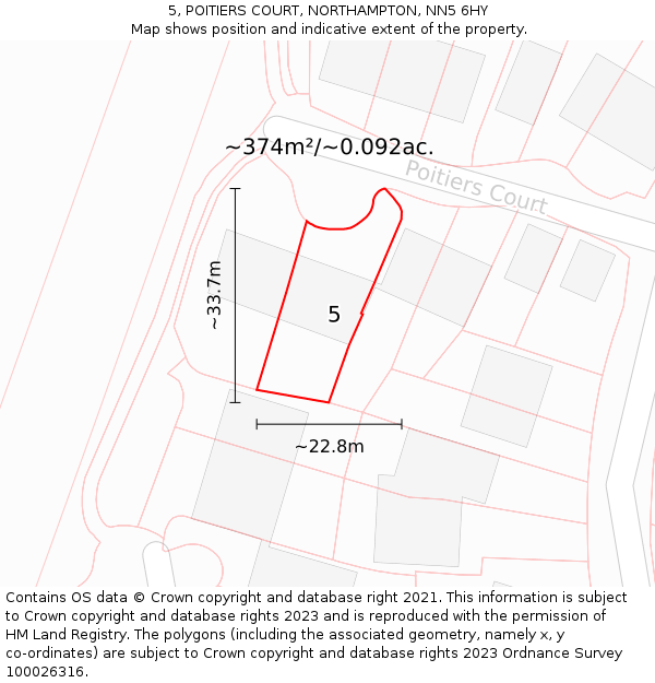 5, POITIERS COURT, NORTHAMPTON, NN5 6HY: Plot and title map
