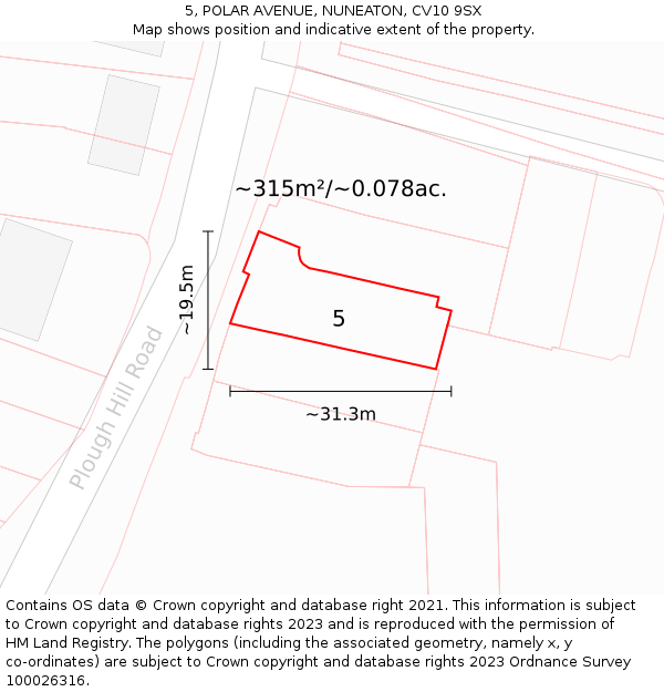 5, POLAR AVENUE, NUNEATON, CV10 9SX: Plot and title map