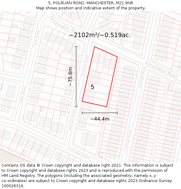 5, POLRUAN ROAD, MANCHESTER, M21 9NR: Plot and title map