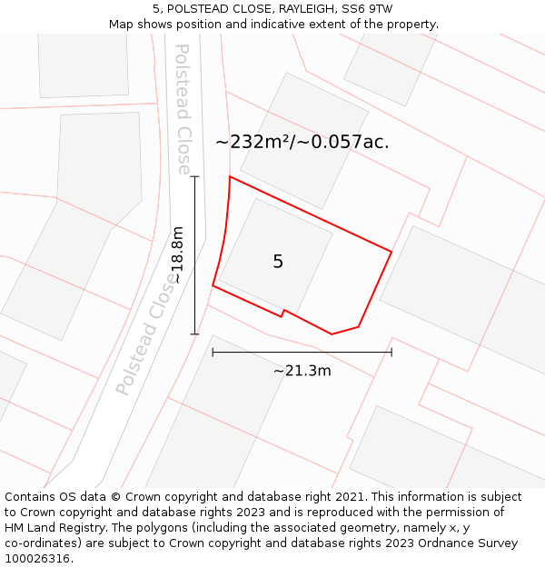 5, POLSTEAD CLOSE, RAYLEIGH, SS6 9TW: Plot and title map