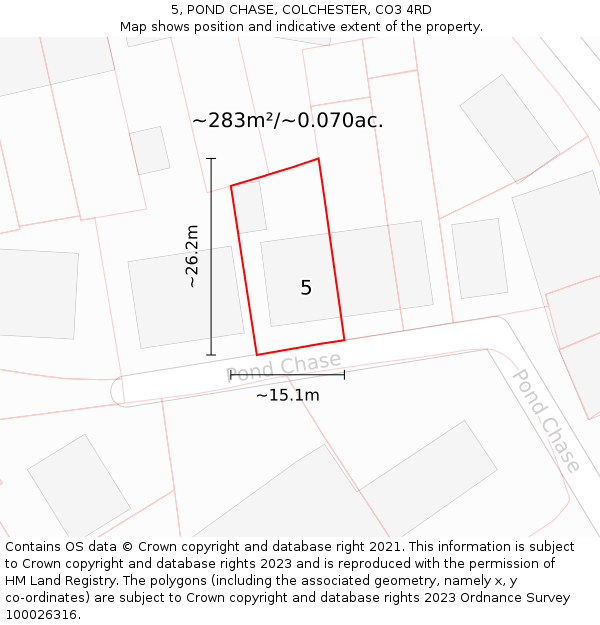 5, POND CHASE, COLCHESTER, CO3 4RD: Plot and title map