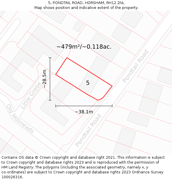 5, PONDTAIL ROAD, HORSHAM, RH12 2NL: Plot and title map