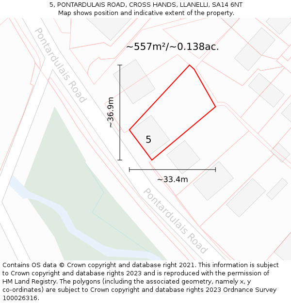 5, PONTARDULAIS ROAD, CROSS HANDS, LLANELLI, SA14 6NT: Plot and title map