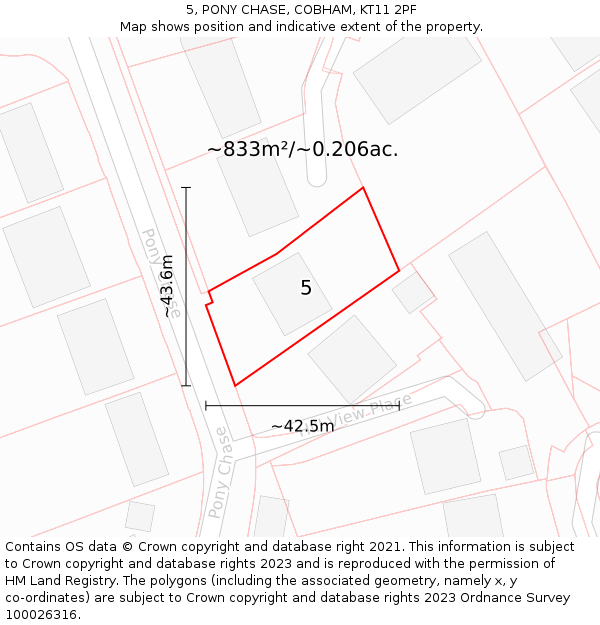 5, PONY CHASE, COBHAM, KT11 2PF: Plot and title map