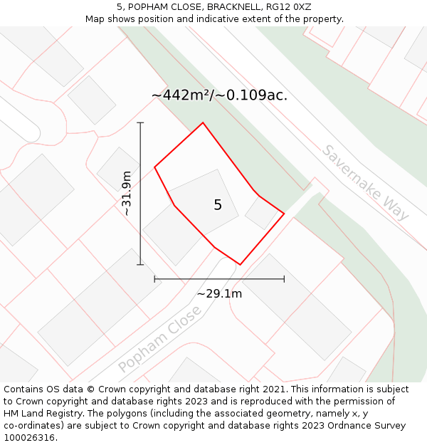 5, POPHAM CLOSE, BRACKNELL, RG12 0XZ: Plot and title map