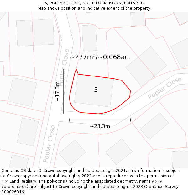 5, POPLAR CLOSE, SOUTH OCKENDON, RM15 6TU: Plot and title map