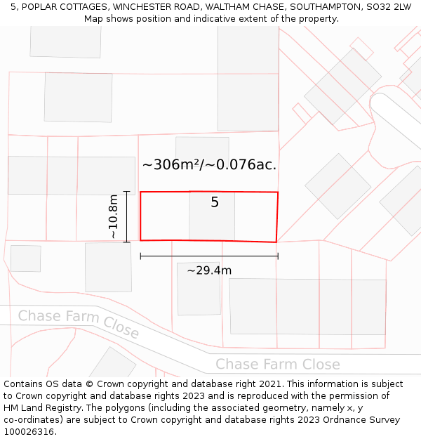 5, POPLAR COTTAGES, WINCHESTER ROAD, WALTHAM CHASE, SOUTHAMPTON, SO32 2LW: Plot and title map