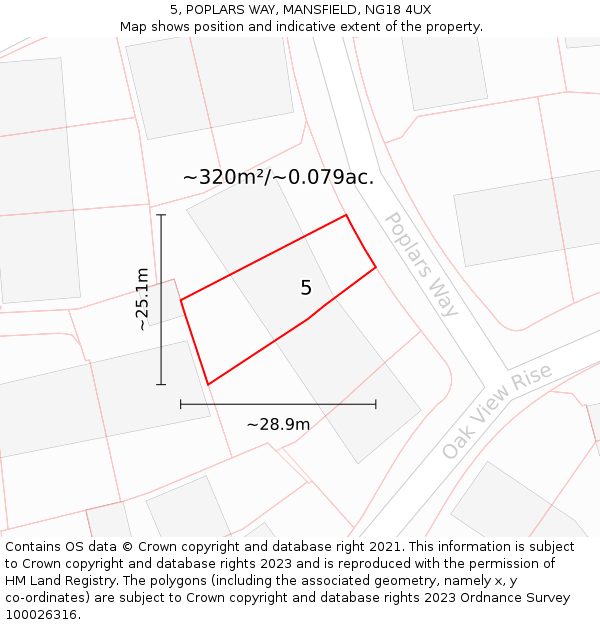 5, POPLARS WAY, MANSFIELD, NG18 4UX: Plot and title map