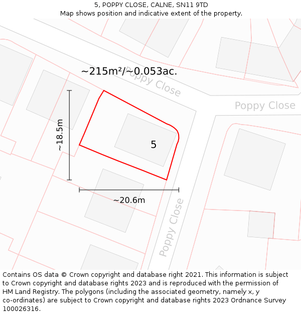 5, POPPY CLOSE, CALNE, SN11 9TD: Plot and title map