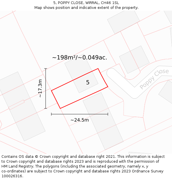 5, POPPY CLOSE, WIRRAL, CH46 1SL: Plot and title map