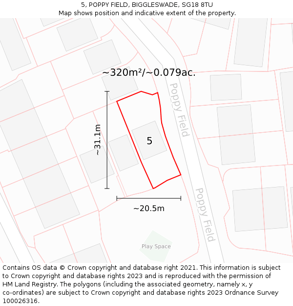 5, POPPY FIELD, BIGGLESWADE, SG18 8TU: Plot and title map