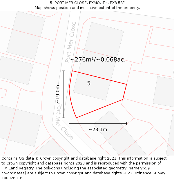 5, PORT MER CLOSE, EXMOUTH, EX8 5RF: Plot and title map
