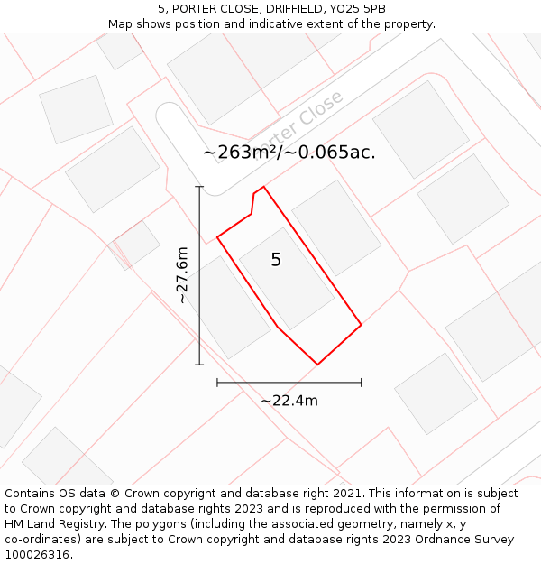 5, PORTER CLOSE, DRIFFIELD, YO25 5PB: Plot and title map