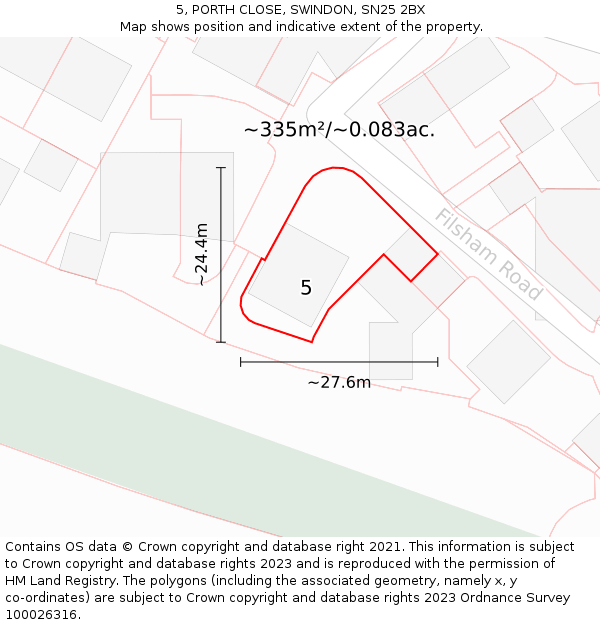 5, PORTH CLOSE, SWINDON, SN25 2BX: Plot and title map