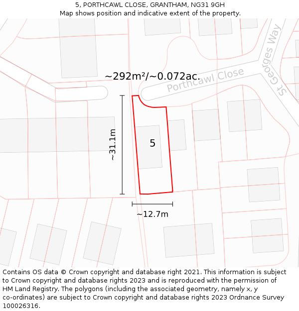 5, PORTHCAWL CLOSE, GRANTHAM, NG31 9GH: Plot and title map