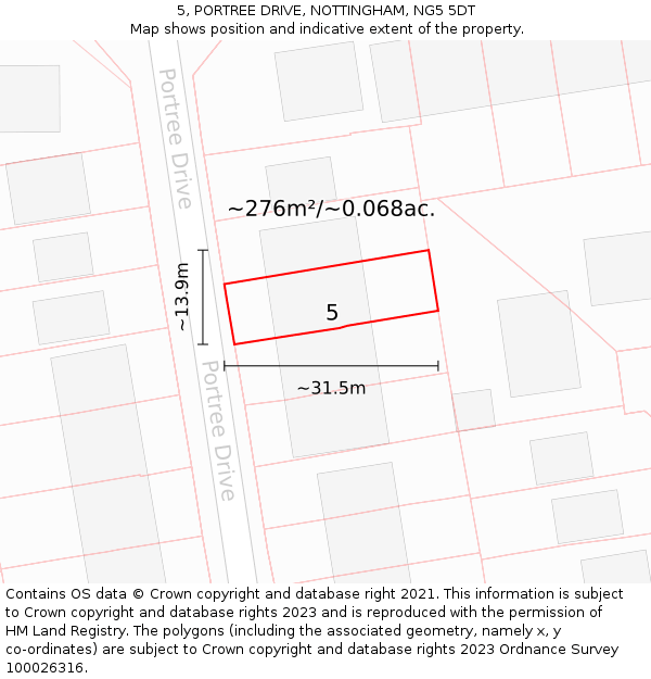 5, PORTREE DRIVE, NOTTINGHAM, NG5 5DT: Plot and title map