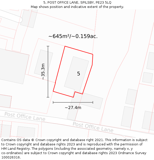 5, POST OFFICE LANE, SPILSBY, PE23 5LQ: Plot and title map