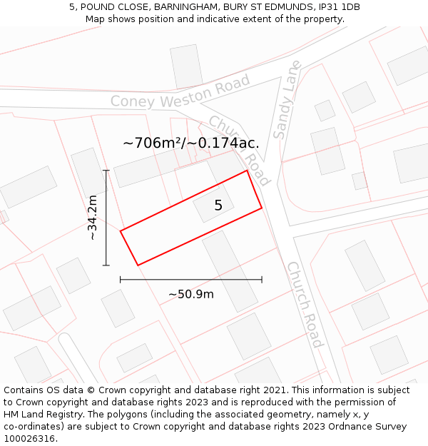 5, POUND CLOSE, BARNINGHAM, BURY ST EDMUNDS, IP31 1DB: Plot and title map