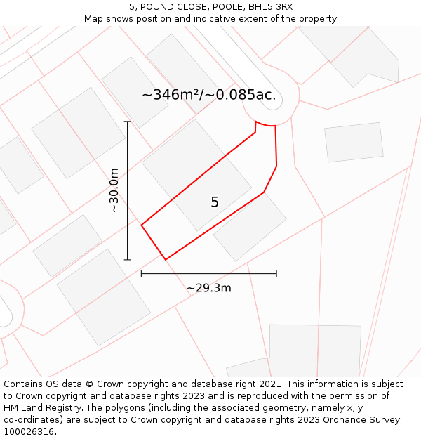 5, POUND CLOSE, POOLE, BH15 3RX: Plot and title map